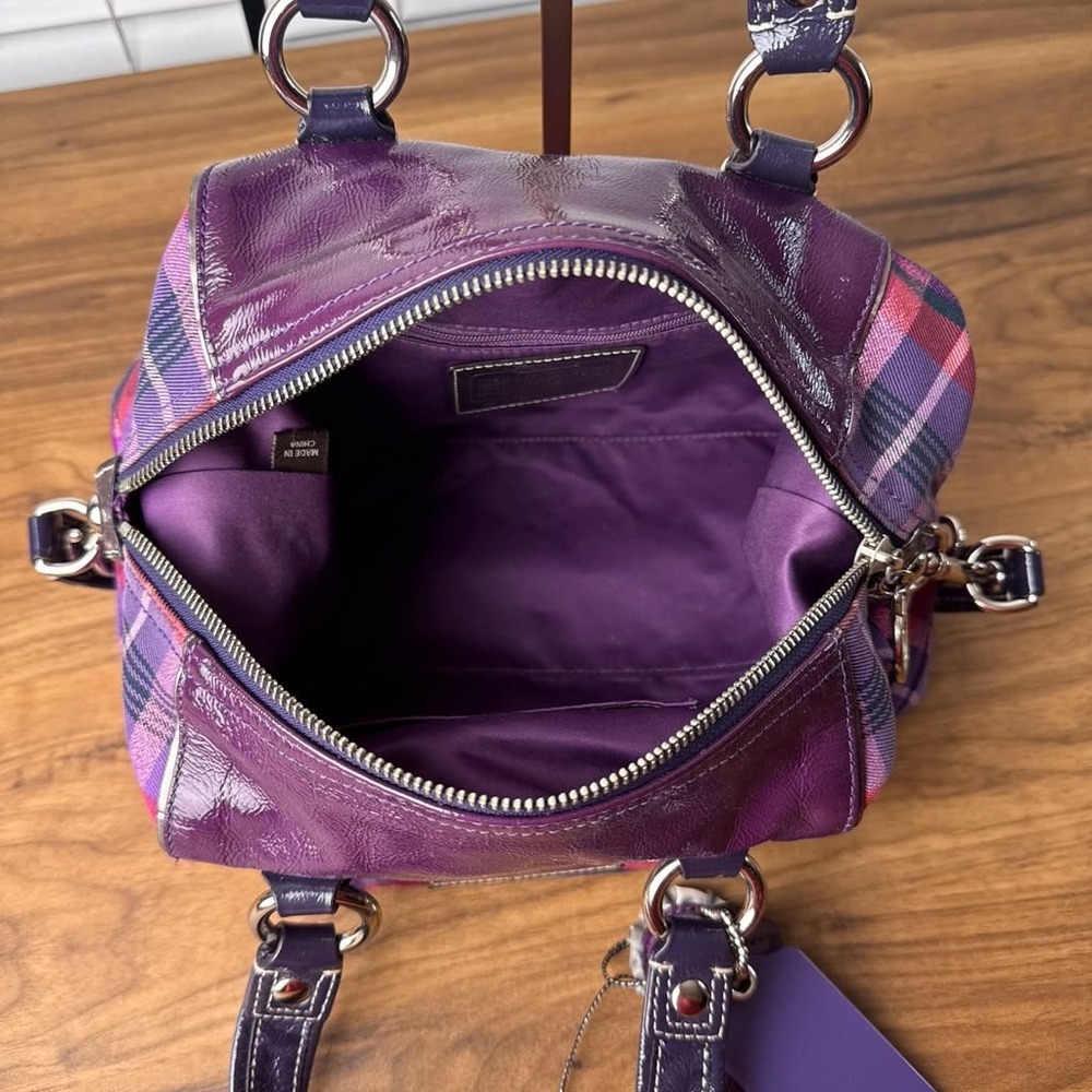 Coach Poppy Purple Tartan Plaid Satchel Limited Edition Hang Tags 15884 - Picture 6 of 16